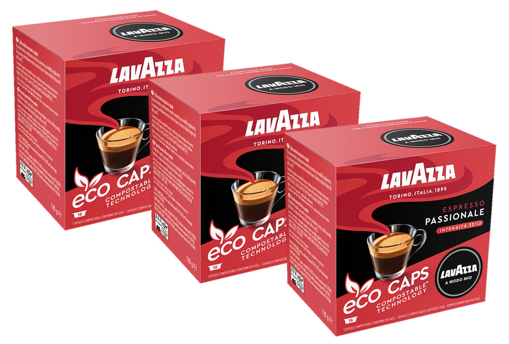 Lavazza Passionale Eco Caps Compostable Coffee Pods Pack of 3 (48